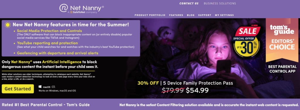 Net Nanny parental control program home page