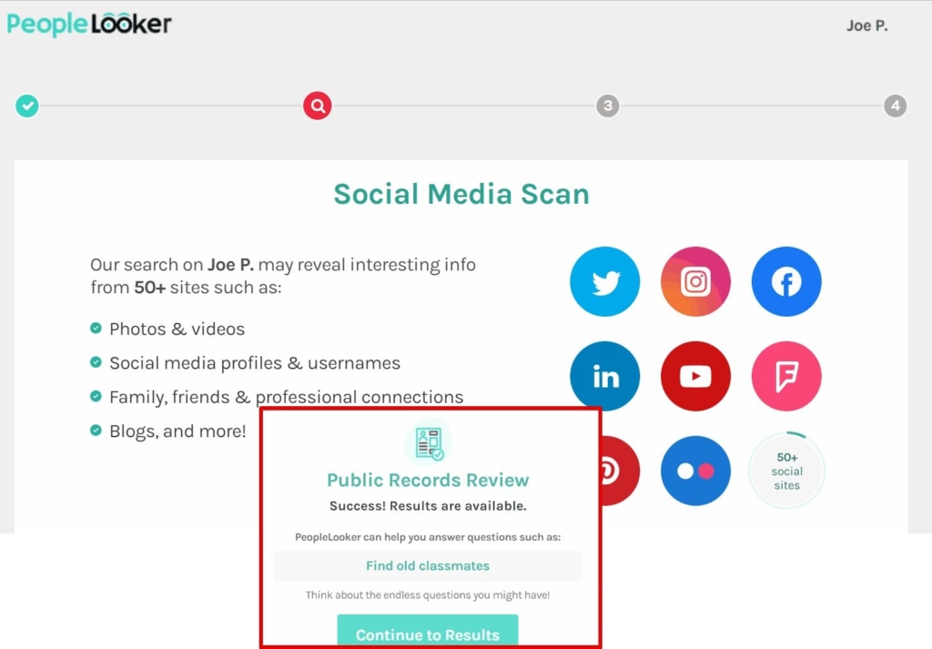 searching for social media resuls on PeopleLooker