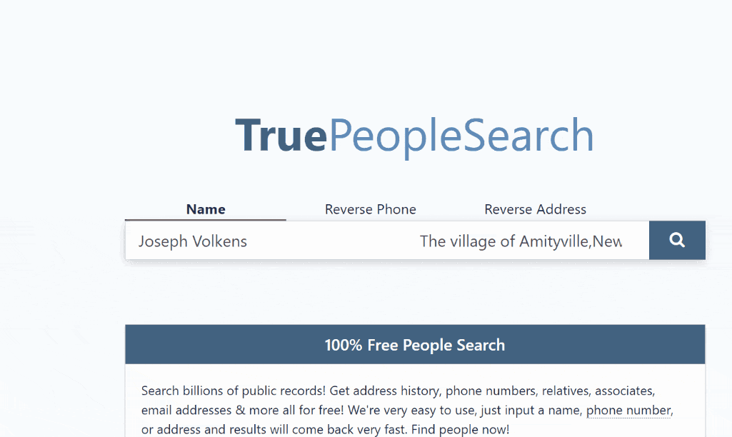 The results of searching for a person on TruePeopleSearch
