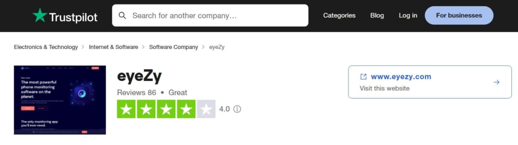 trustpilot evaluation for the eyezy service