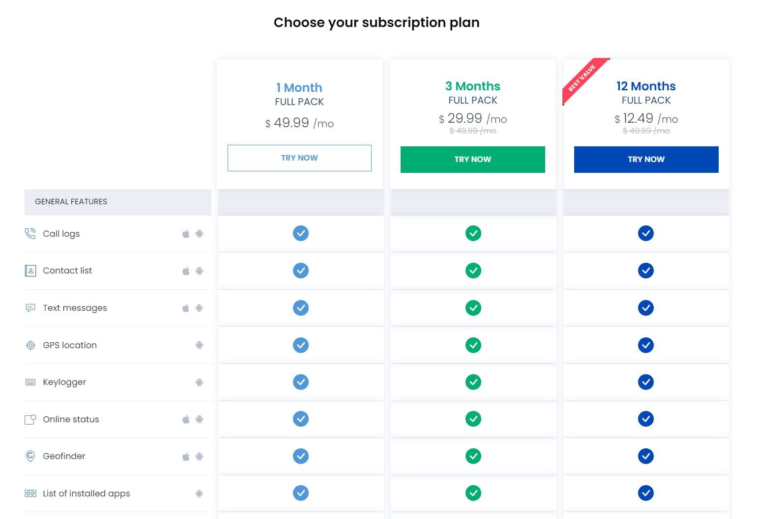 choose a subscription plan umobix