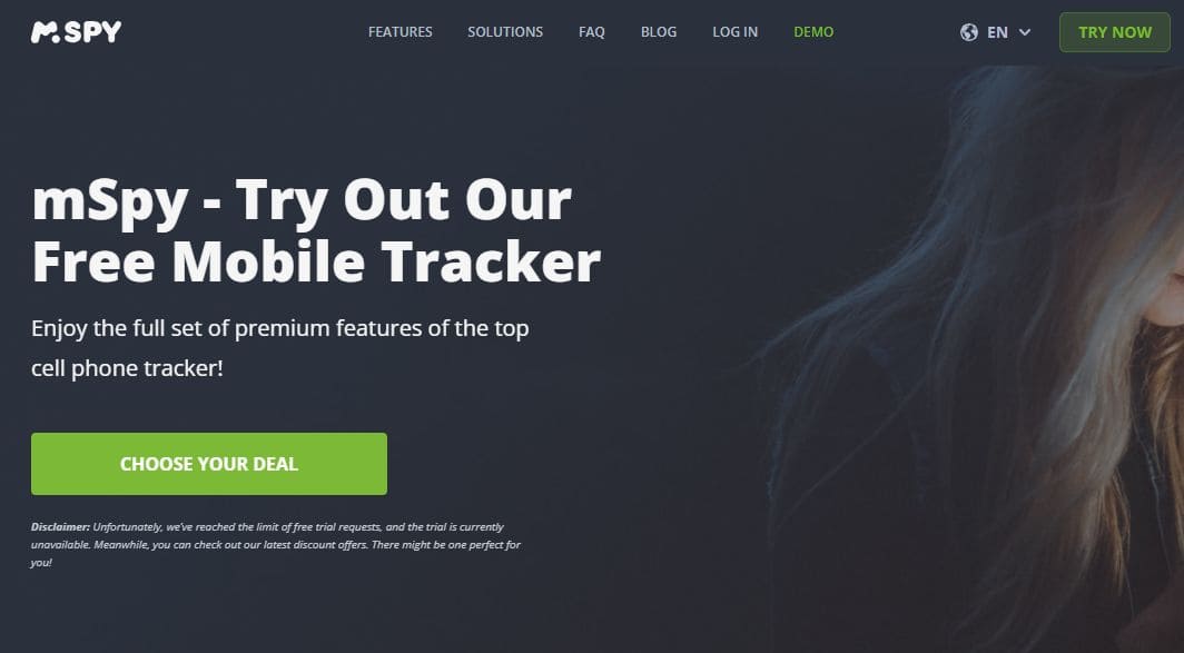 Site view of the free mobile tracker mSpy