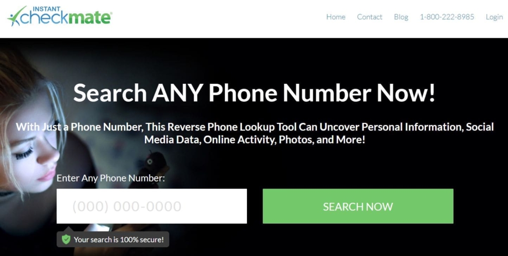 A view of the Instant Checkmate website where you can enter a phone number to search for