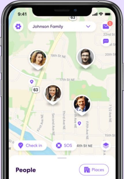 An image of Life360 app showing family circle