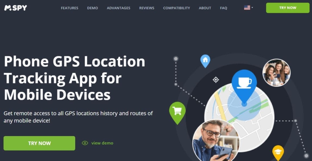 Home page mspy to track phone location by GPS for mobile devices with Try button