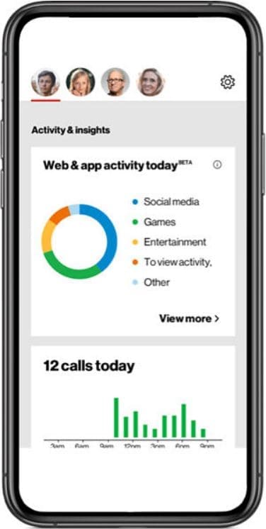 screenshot of the phone screen with the Internet and Apps Activity Report on Verizon Smart Family