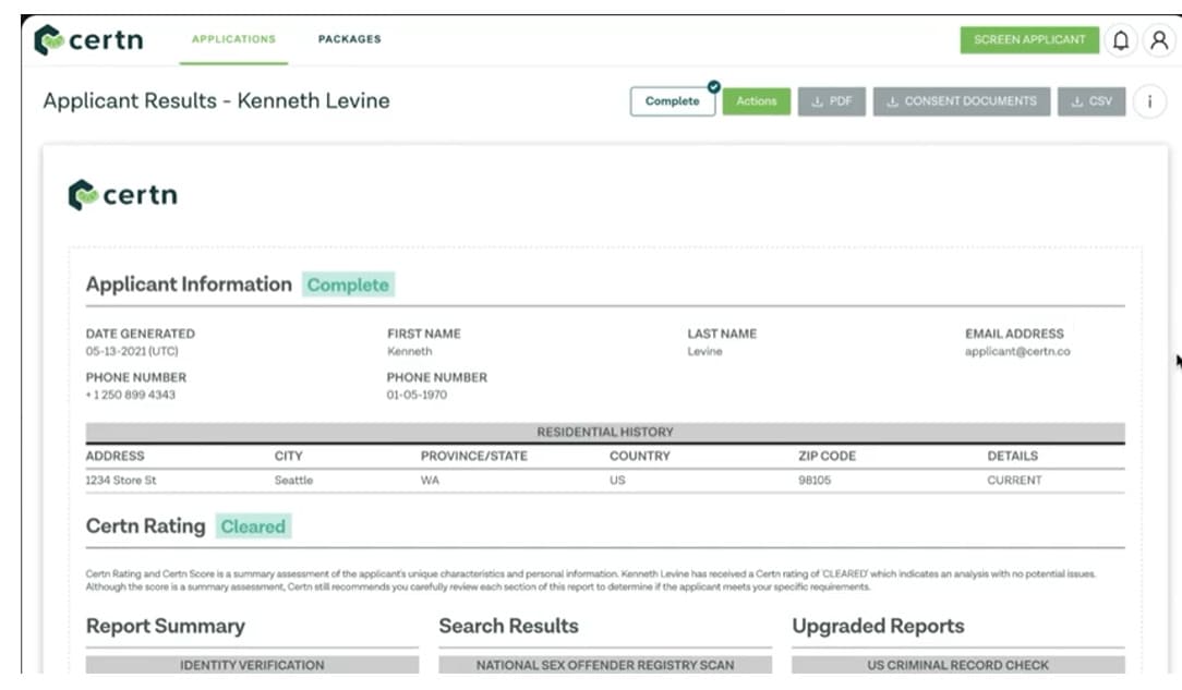 An image of Certn results of a person search