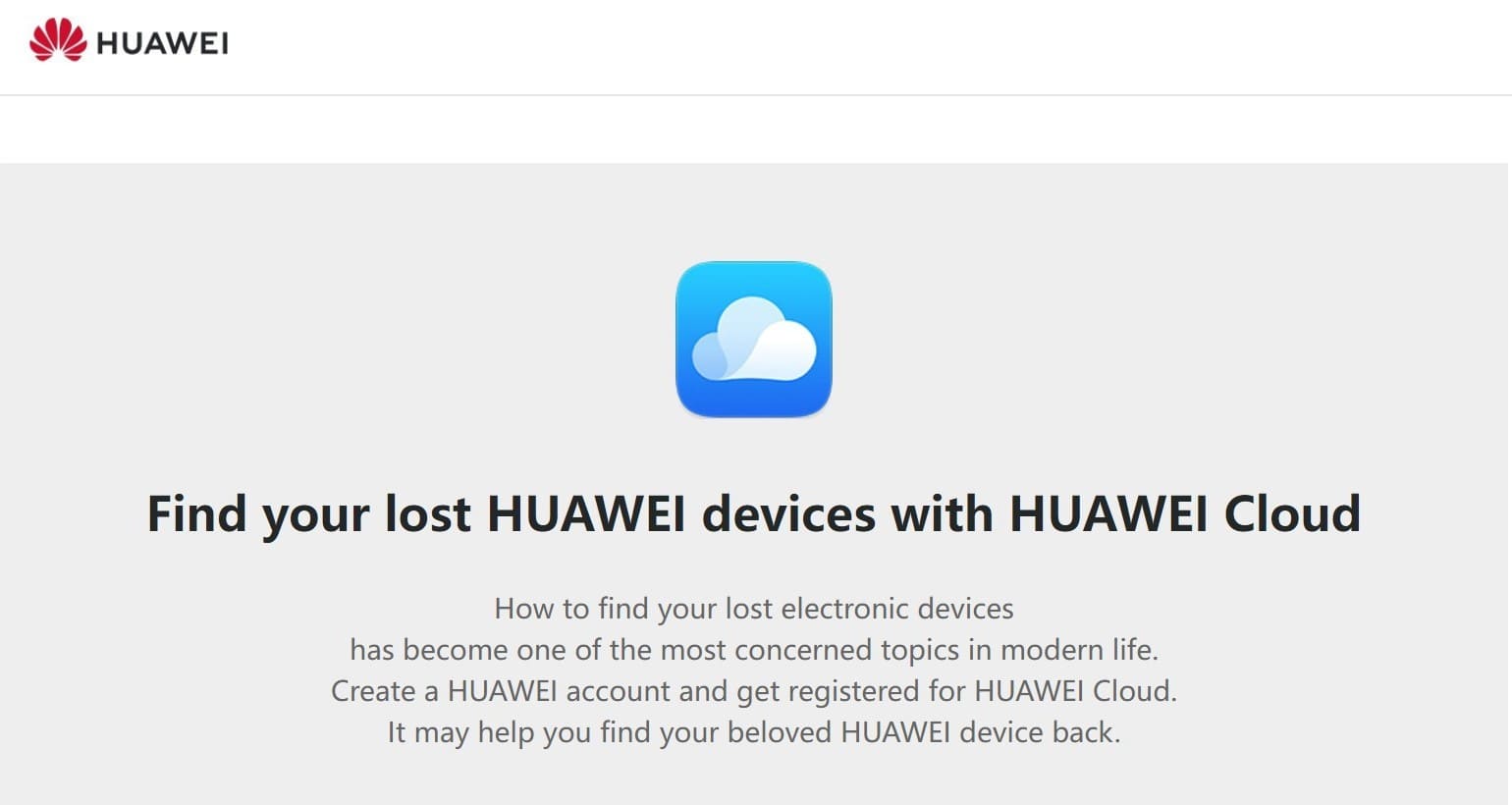 screenshot of the Huawei Find My Phone webpage for finding lost devices