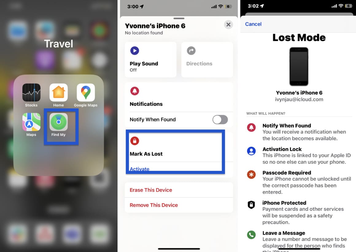 Steps to activate Lost mode in the Find My app on your iPhone