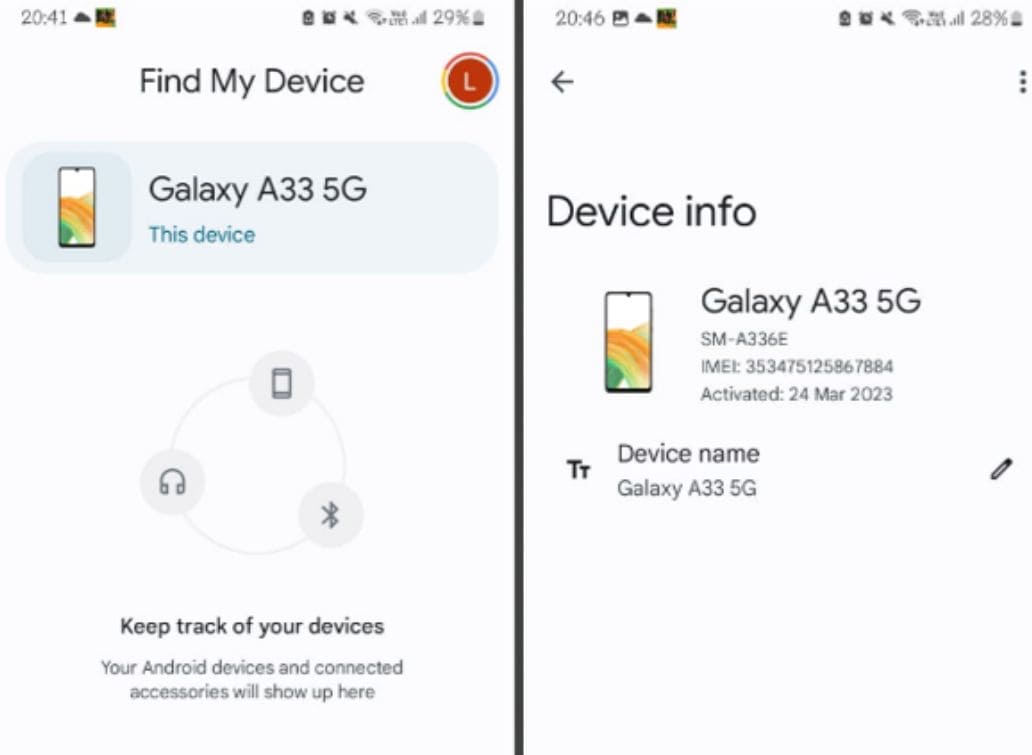 An image of Google Find My Device app as it displays on a phone