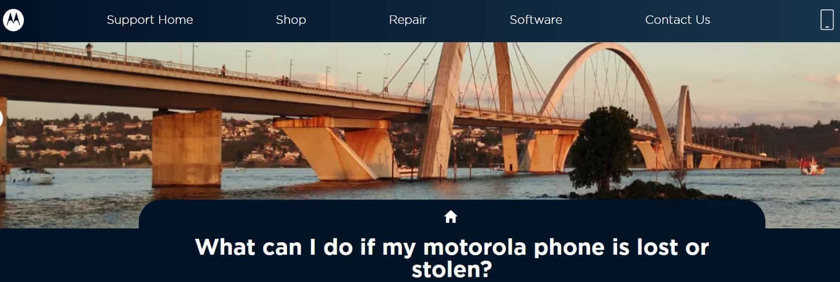 An image of the Motorola customer support page showing a how do I find my stolen phone question