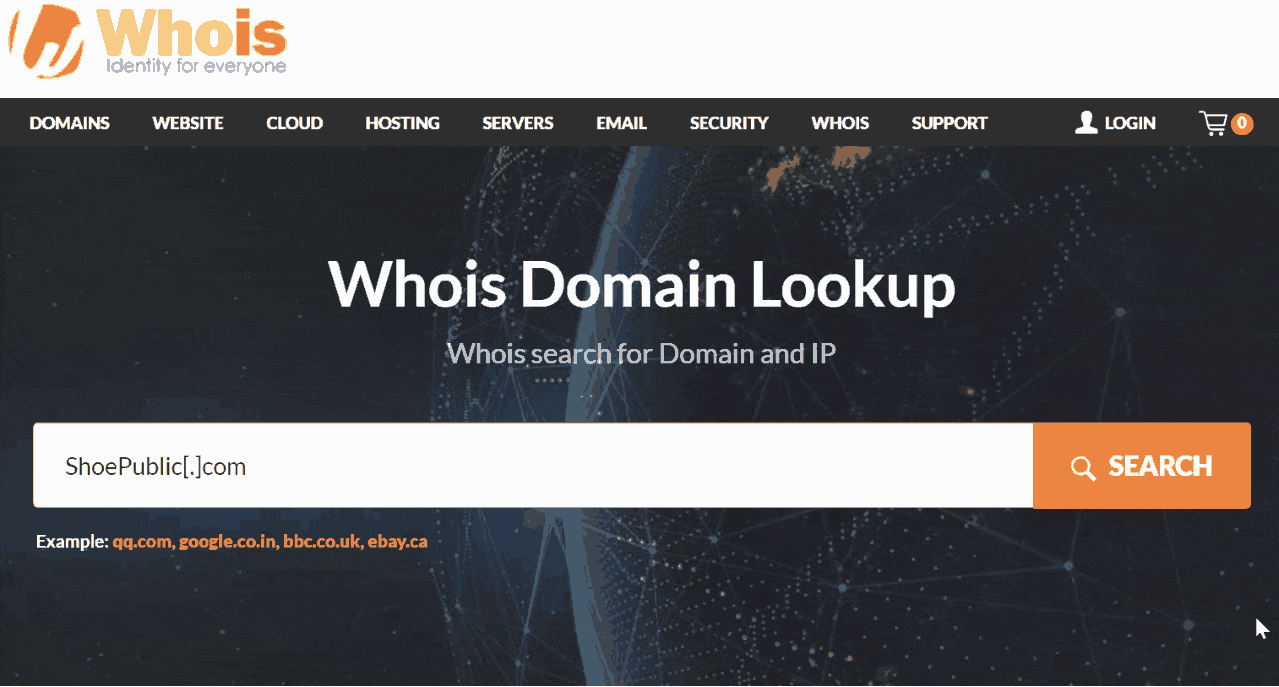 A gif of Whois results of looking up a domain