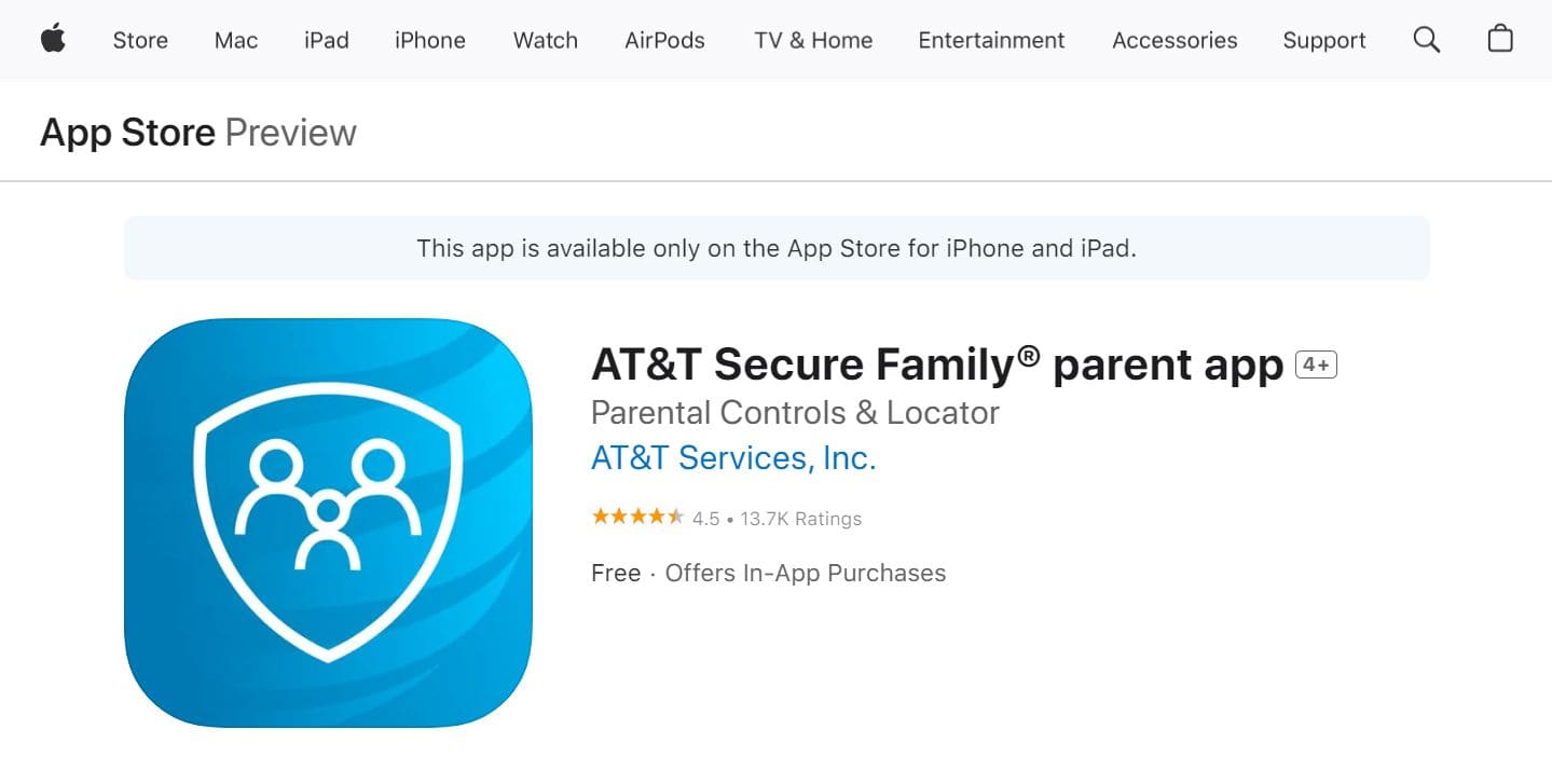 View the AT&T Family Locator homepage in the App Store