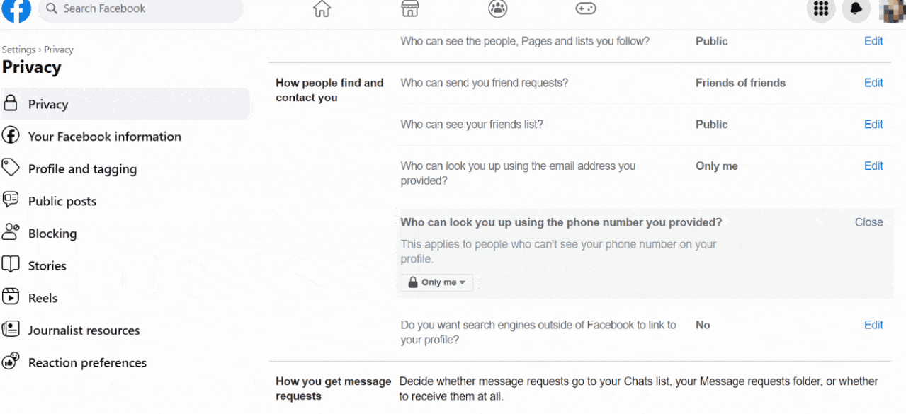 A GIF of changing privacy settings on Facebook