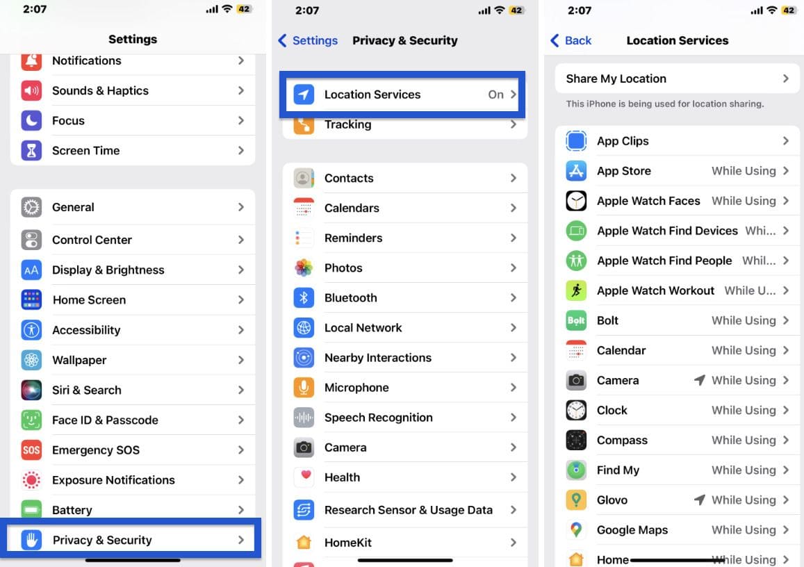 Step-by-step view to check which applications get your location