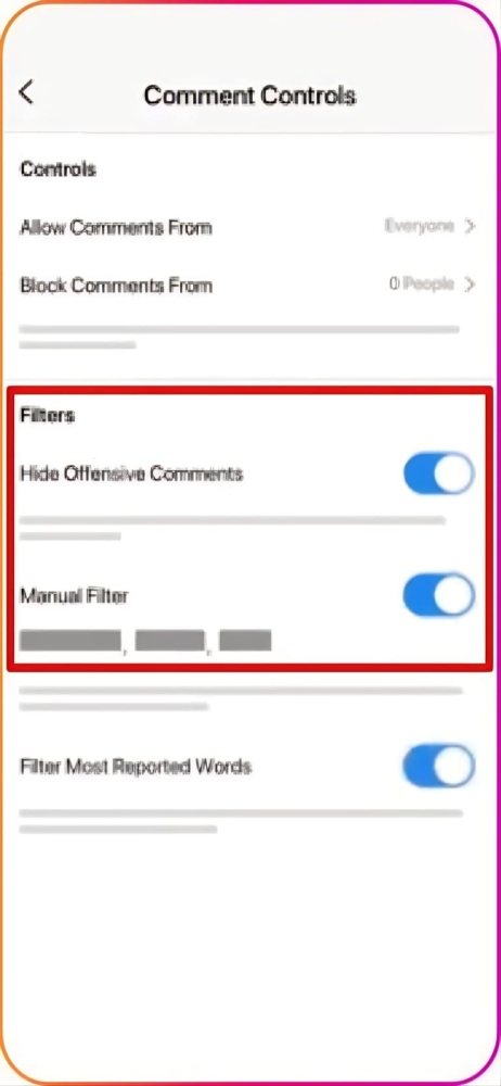 An image of comment controls feature using Instagram parental controls