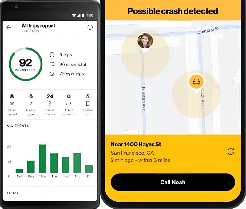 An image of the driving insights and crash detection feature on the Smart Family app