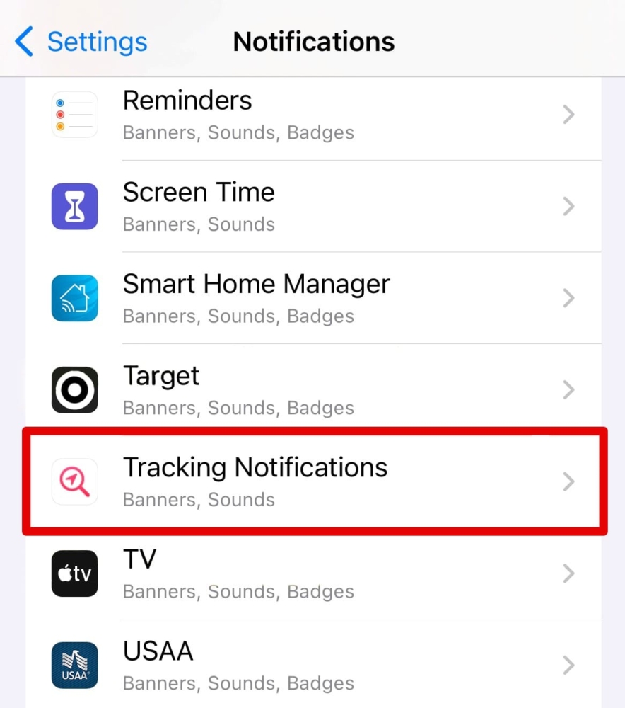 enabling tracking notifications in iphone settings
