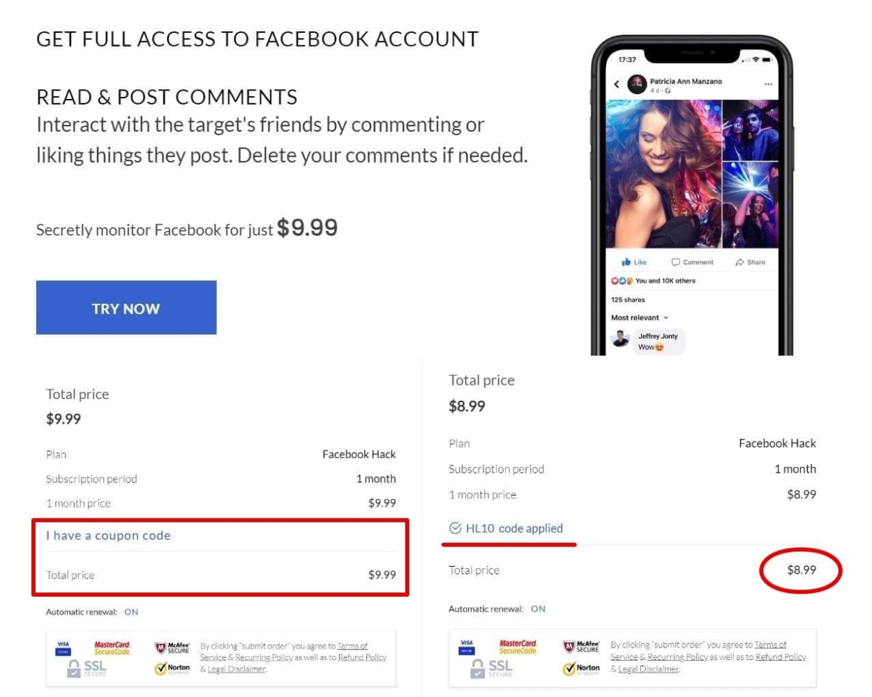 FBhacker app price listed on the website and how to use promo code
