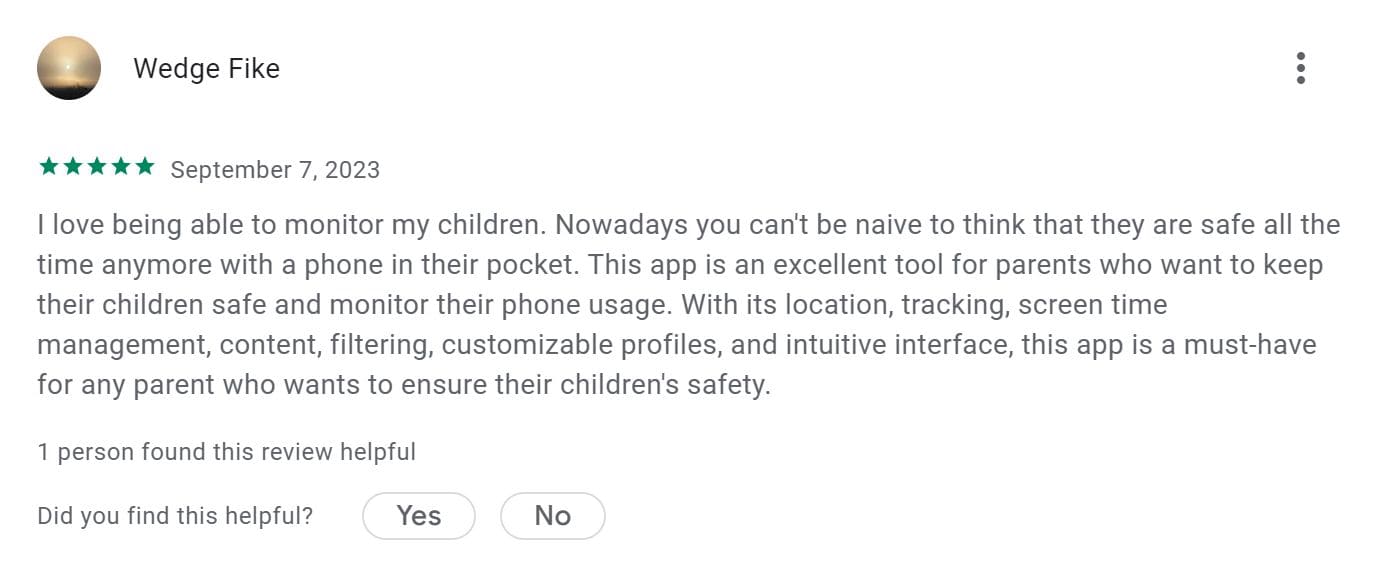 An image of positive customer review about AT&T Secure Family on Google Play