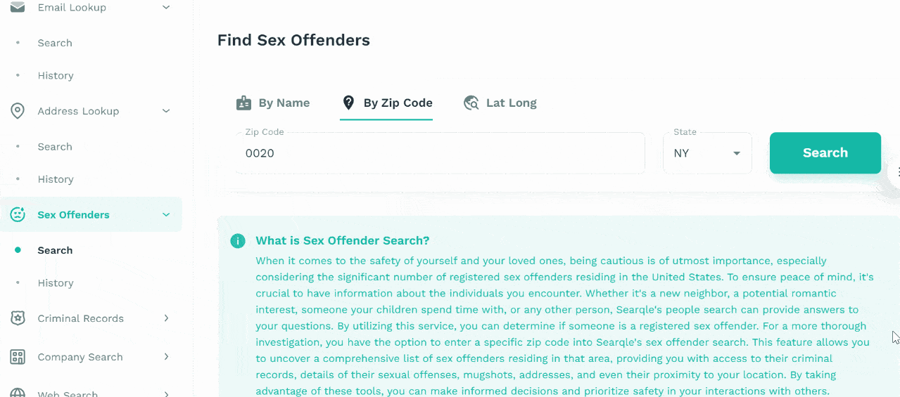 Searqle sex offender feature