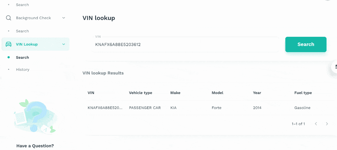 A GIF showing search results with a VIN on Searqle search engine
