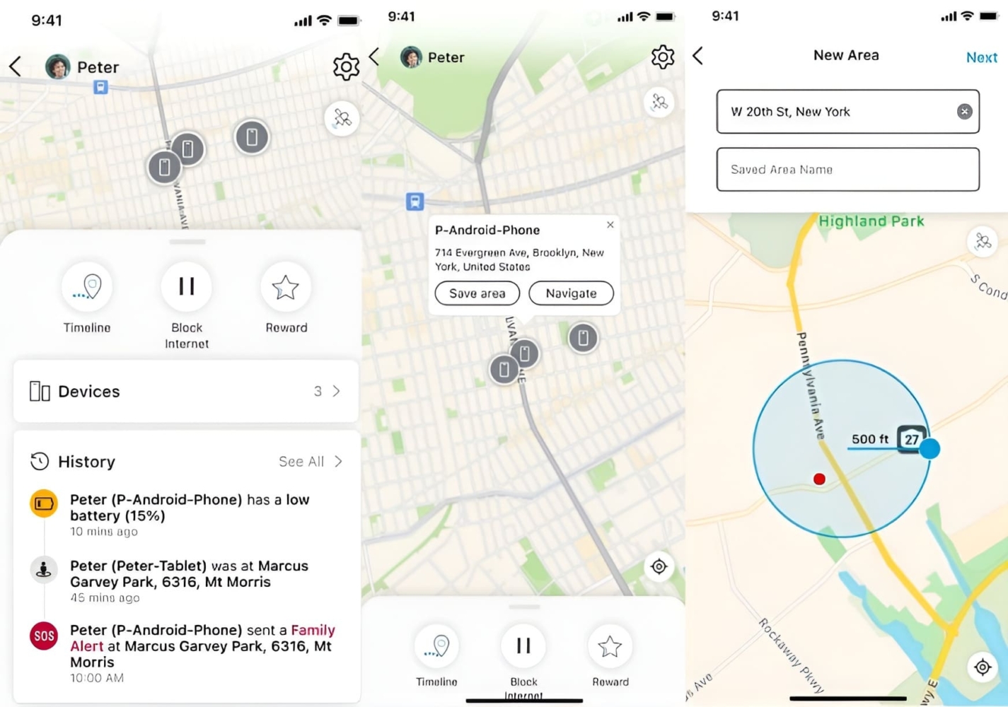 Display location history on a map in the AT&T Secure Family application