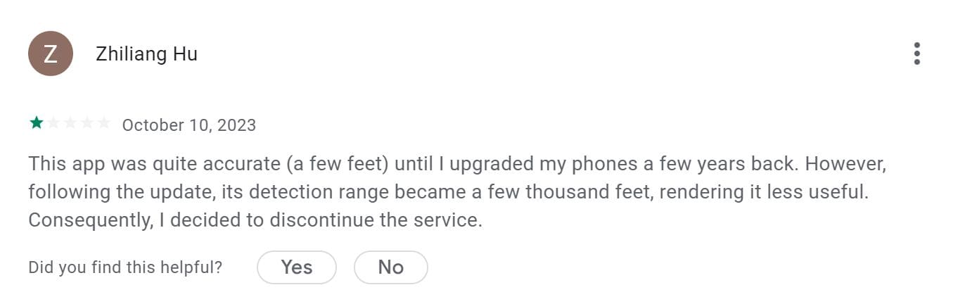 An image of a negative T-Mobile FamilyWhere review on Google Play