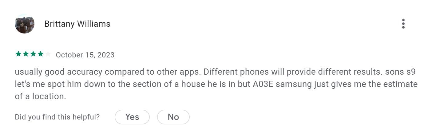 An image of positive T-Mobile FamilyWhere customer review on Google Play