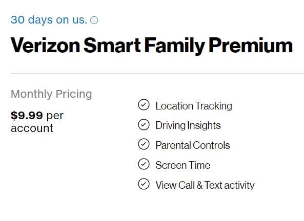 Prices listed for Verizon Smart Family Premium
