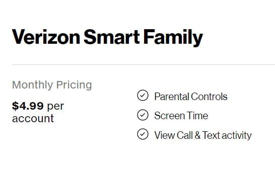 Prices shown on Verizon Smart Family