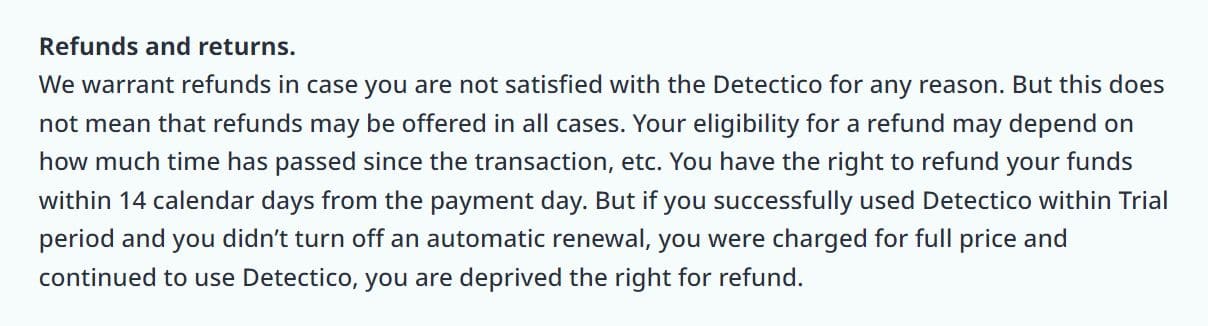 An image of Detectico refund policy