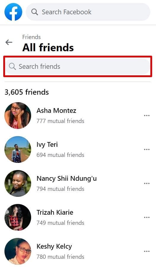 An image of the Find friends feature on Facebook
