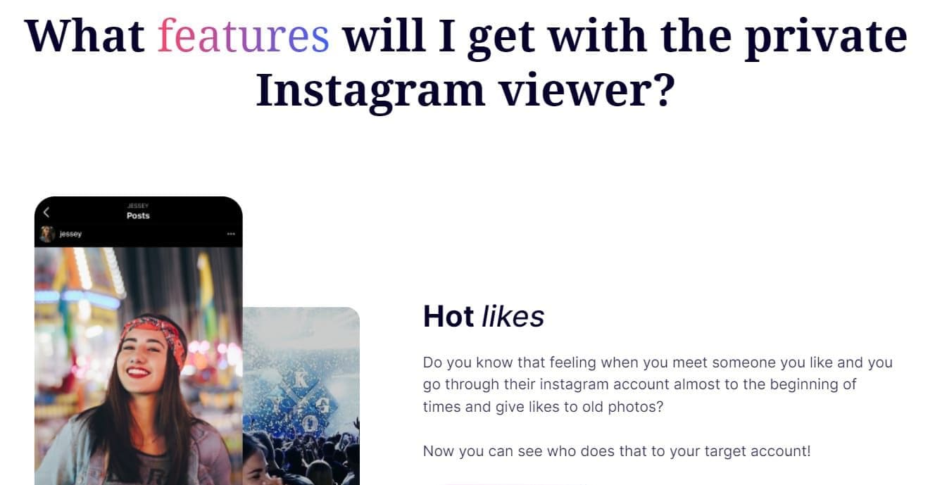 An image of what features you get with Glassagram Instagram viewer
