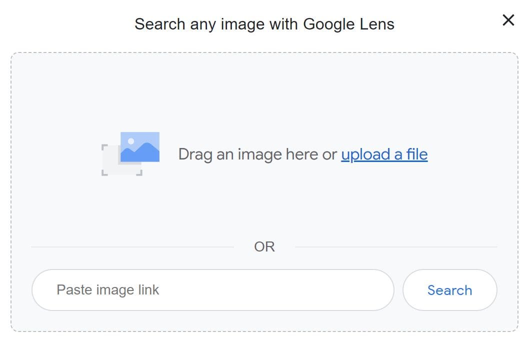 Google Images page to search for an image by photo or link