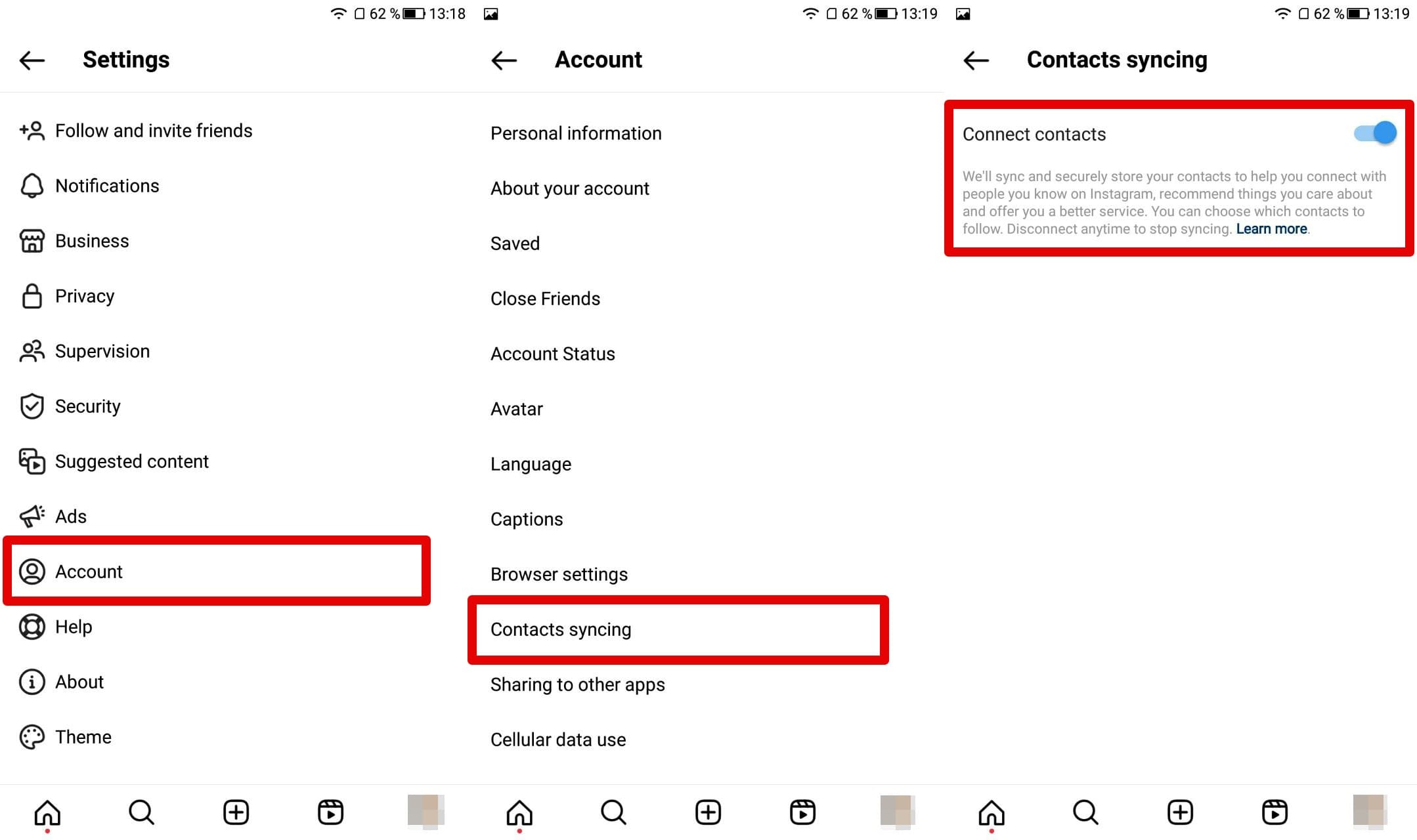 An image of how to sync contacts on Instagram