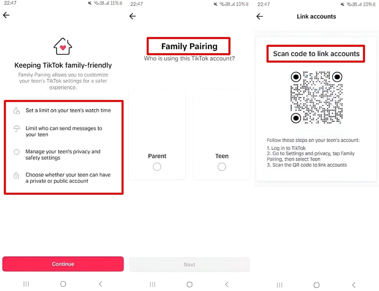 An image of how to set up Family Pairing on TikTok
