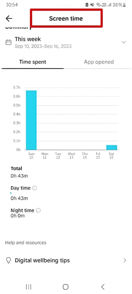 An image with the screen time dashboard on Tiktok