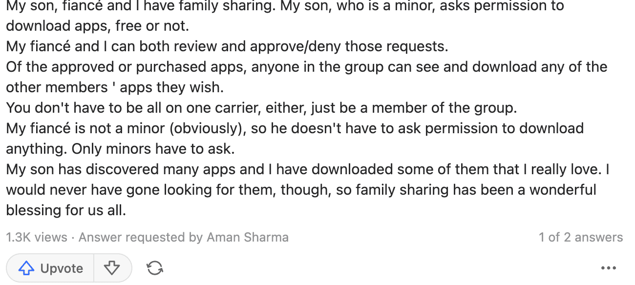Image of a user review of Apple Family Sharing