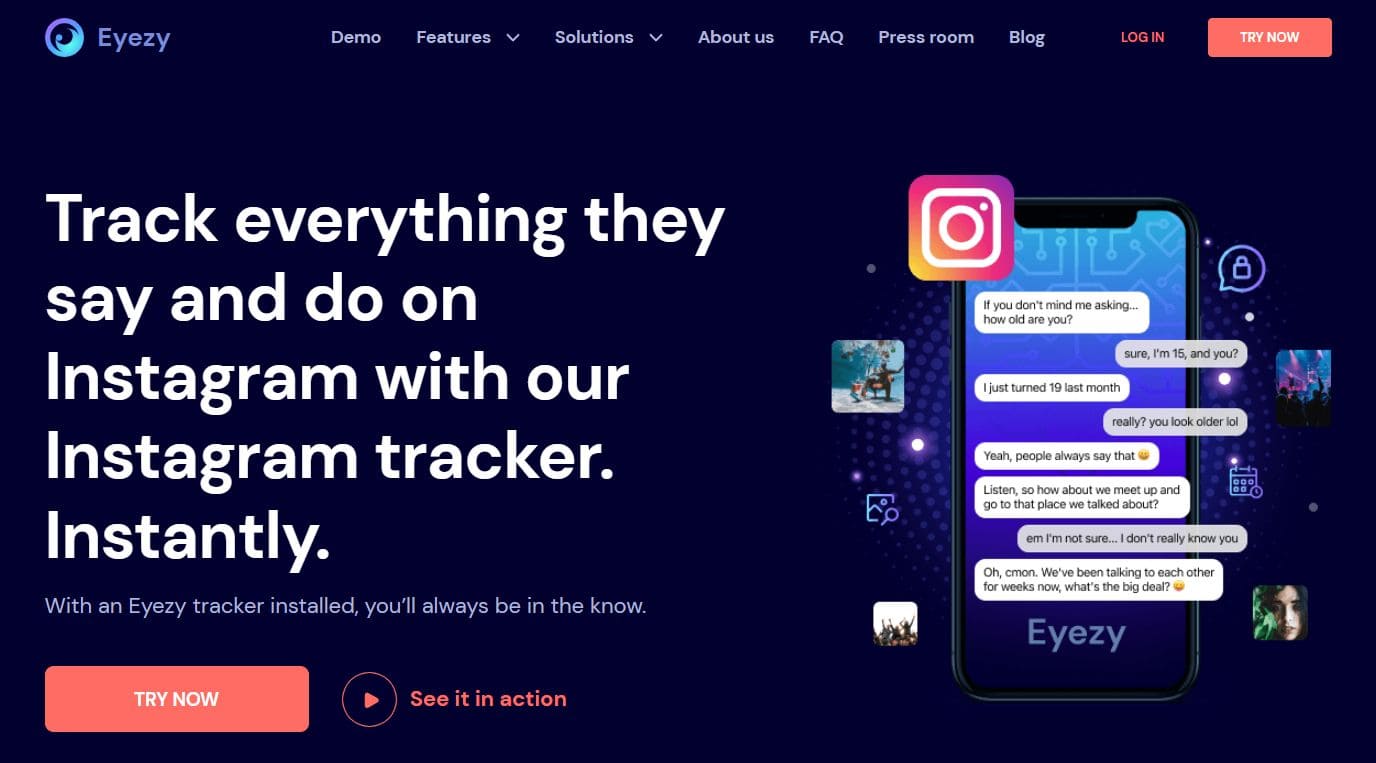 An image of Eyezy Instagram tracker web page