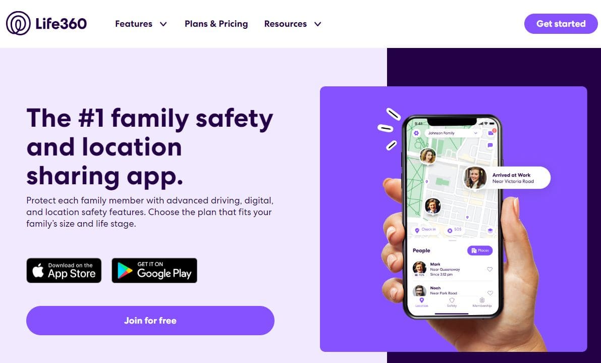 View of the Life360 app home page with installation buttons