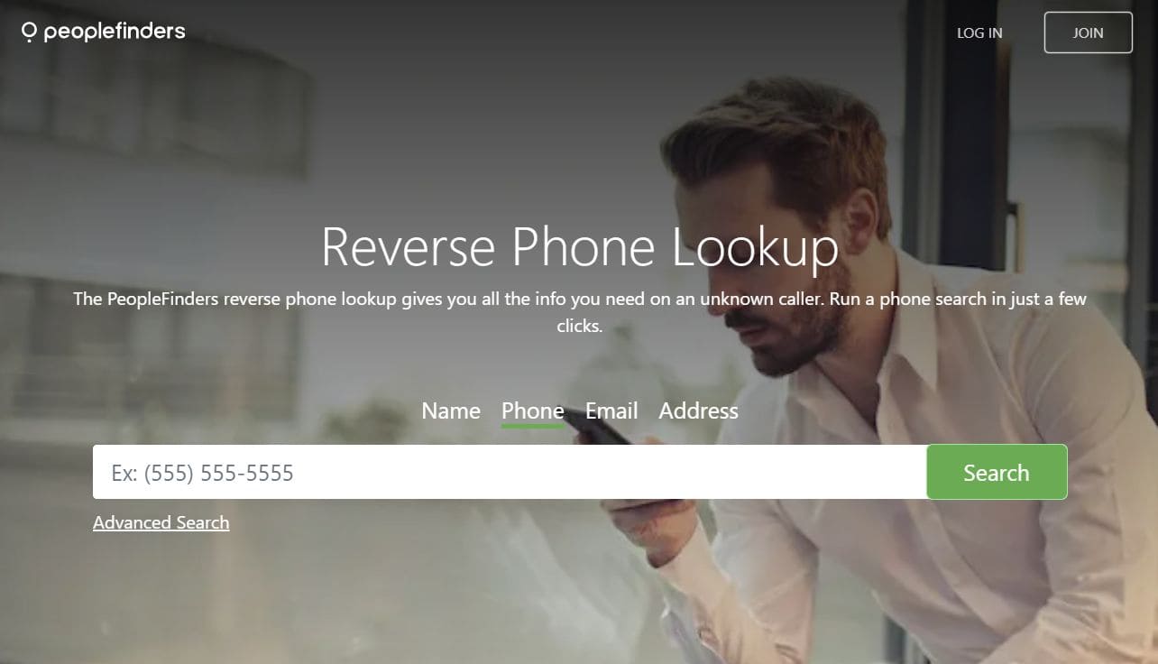 Peoplefinders reverse phone number lookup website home page screenshot