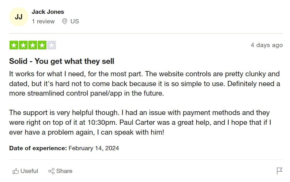 Positive review of mSpy in TrustPilot