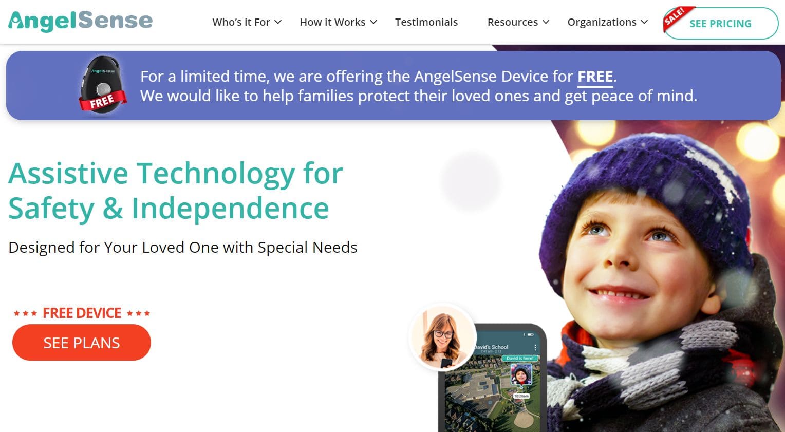 View of the website's home page for information on assistive technology for people with autism