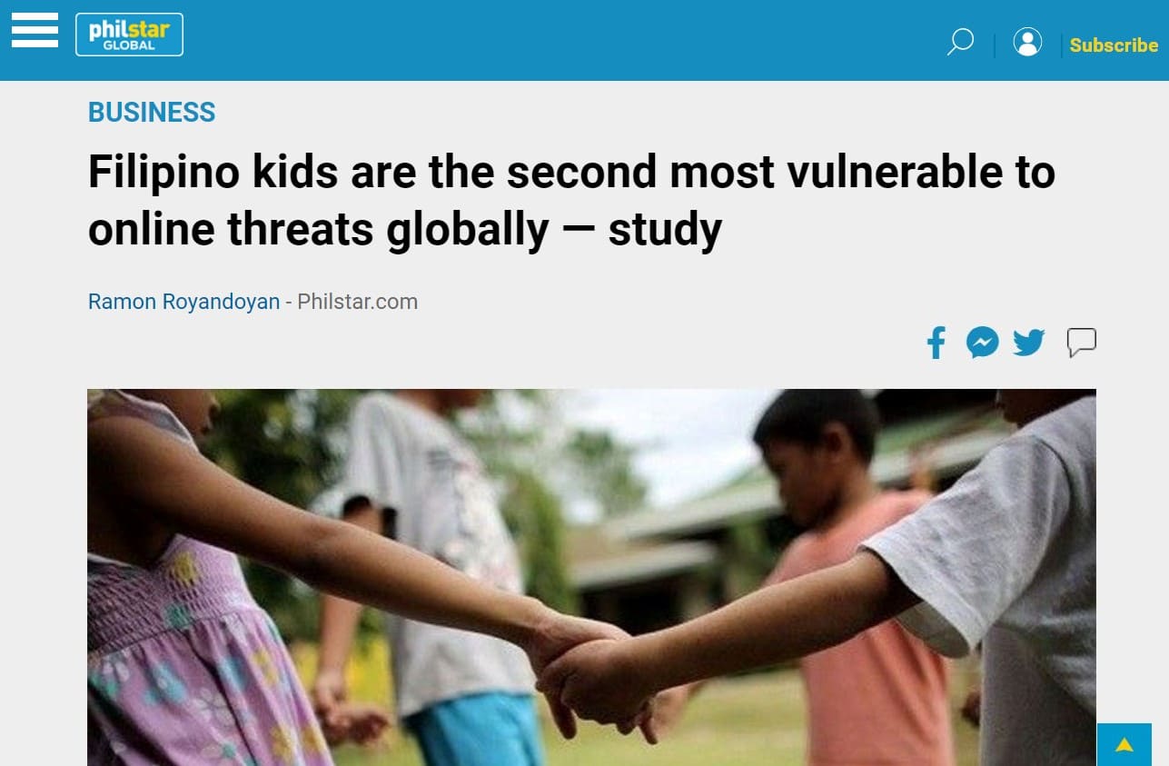 A screenshot of an article from Philstar Global's website with information on the extent of vulnerability to online threats