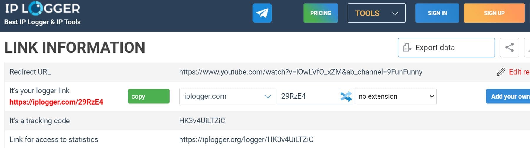 An image of a tracking link from IPlogger