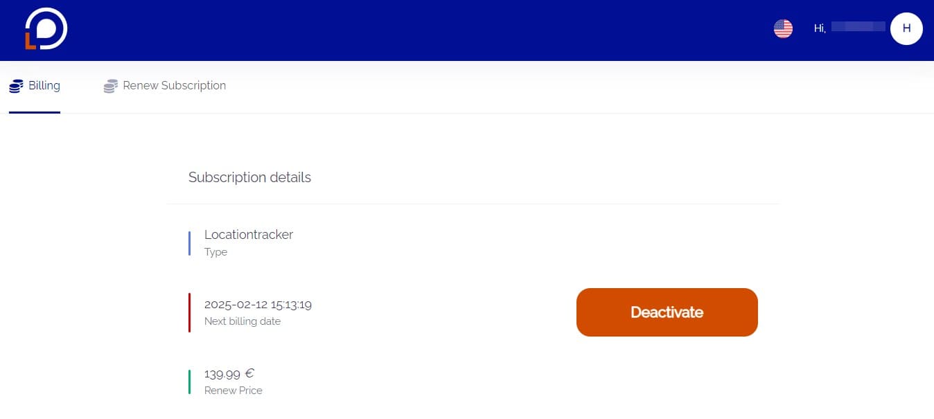 Screenshot of the Location Tracker Mobi unsubscribe page