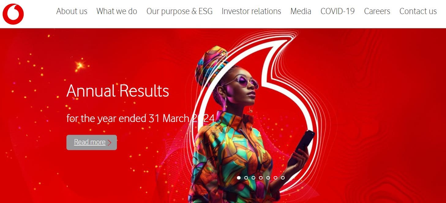 View of the main page of Vodacom website