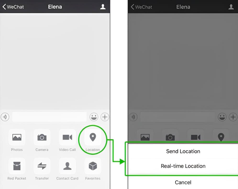An image of sharing location on the WeChat app