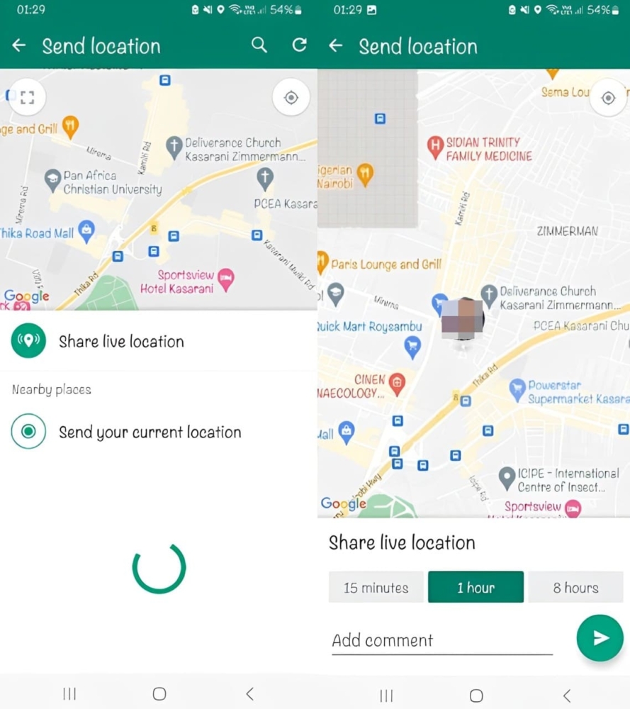 An image of how to share your live location on WhatsApp